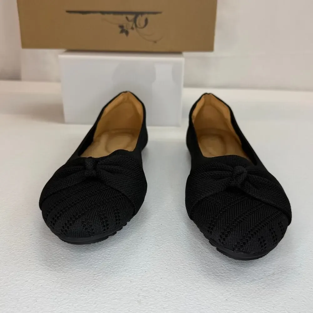 Ablanezoom Women’s Black Knot Flats – Size 38 / US 7.5 Slip‑On Ballet Shoes